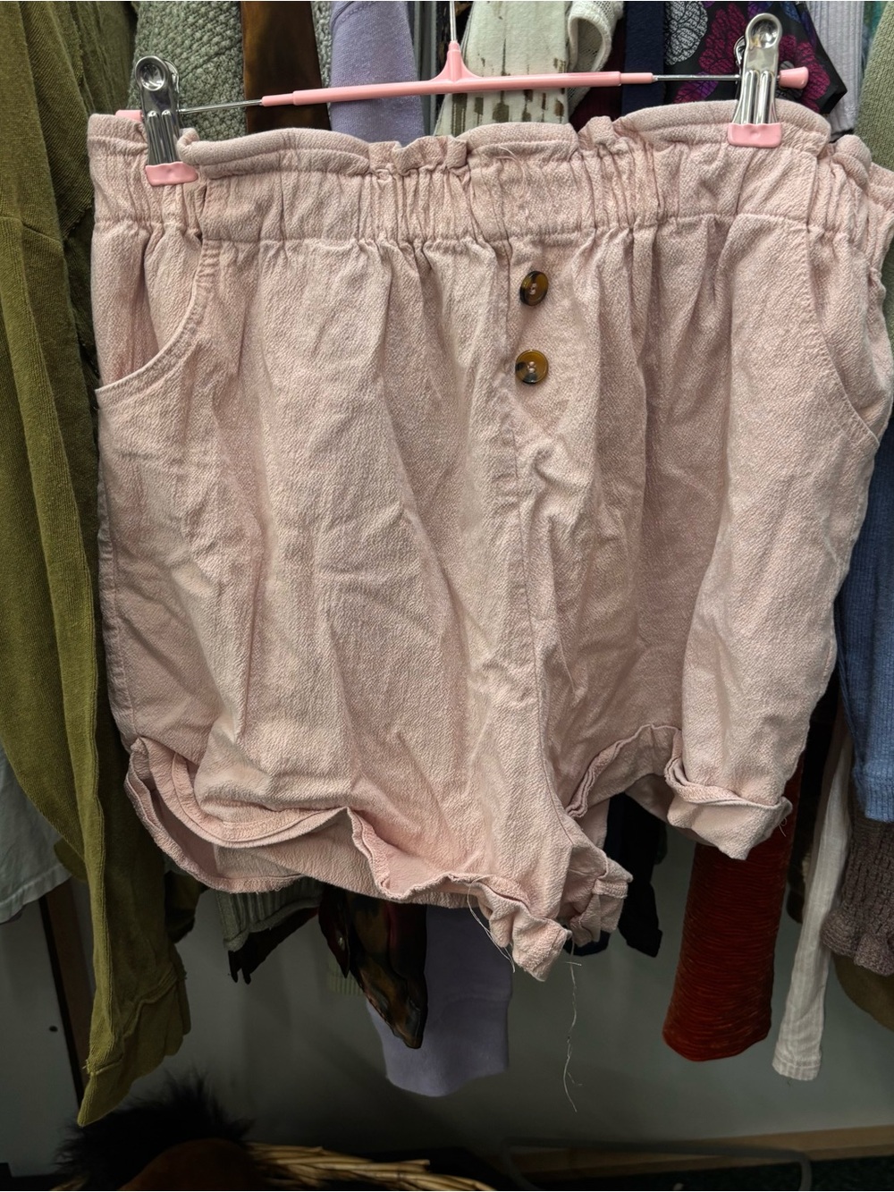 Blue Rain High Waist Light Pink Paperbag Shorts with Button Detail
